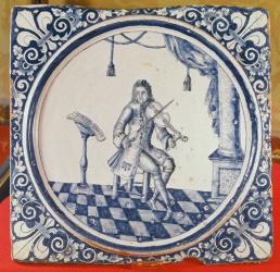Tile depicting a violinist, from Rouen, 1706 (faience) | Obraz na stenu