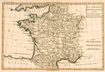 France by Regions, from 'Atlas de Toutes les Parties Connues du Globe Terrestre' by Guillaume Raynal (1713-96) published 1780 (coloured engraving) | Obraz na stenu