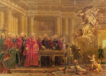 The Magistrates of Paris Receiving News of the Peace, 21st June 1763 (oil on canvas) | Obraz na stenu