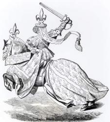 Facsimile of The Duc de Bourbon armed for the Tournament, from a miniature in the 'Tournois du Roy Rene' (litho) (b/w photo) | Obraz na stenu