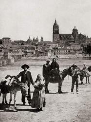 View of Salamanca, Spain seen from the Roman bridge. From a 19th century photograph. | Obraz na stenu