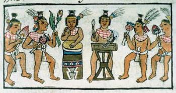 Ms Palat. 218-220 Book IX Aztec musicians from an account of Aztec crafts in Central Mexico, from the 'Florentine Codex' by Bernardino de Sahagun, c.1540-85 | Obraz na stenu