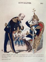'Ah good, Bismarck! What victory have you come to tell me about ?...', caricature of Kaiser Wilhelm (1797-1888) of Prussia and Otto von Bismarck (1815-98) the Prussian Chancellor, c.1870 (colour litho) | Obraz na stenu