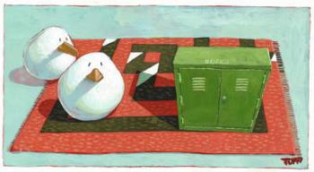 Two Birds and telephone exchange box B07103 on warren fletcher maze rug | Obraz na stenu