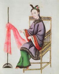 A Chinese Woman making a fishing net, Qianlong Period (1736-96) (gouache on paper) | Obraz na stenu