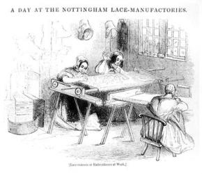 A Day at the Nottingham Lace Manufacturers (engraving) (b/w photo) | Obraz na stenu