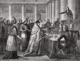 Gobel resigns his episcopal office, 1793, from 'Histoire de la Revolution Francaise' by Louis Blanc (1811-82) 1847-62 (litho) | Obraz na stenu
