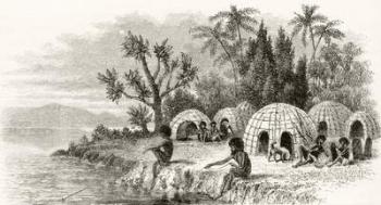 A Native Encampment in Queensland, c.1880, from 'Australian Pictures' by Howard Willoughby, published by the Religious Tract Society, London, 1886 (litho) | Obraz na stenu