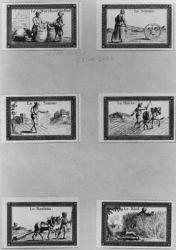 Six vignettes depicting the cultivation of cereals (engraving) (b/w photo) | Obraz na stenu