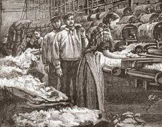 Workers at the Saltaire Woollen Mill, Bradford, North Yorkshire, England in the late 19th century. From Our Own Country published 1898 | Obraz na stenu
