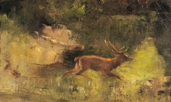 Stag Running through a Wood, c.1865 (oil on canvas) | Obraz na stenu