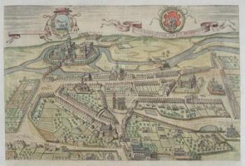 View of Lowicz, from 'Civitates Orbis Terrarum' by Georg Braun (1541-1622) and Frans Hogenberg (1535-90) (coloured engraving) | Obraz na stenu