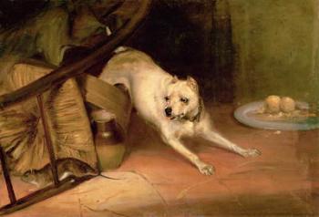 Dog Chasing a Rat (oil on canvas) | Obraz na stenu
