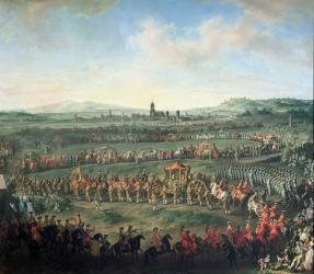 The Entrance of Emperor Francis I (1708-65) into Frankfurt, accompanied by Joseph II (1741-90) | Obraz na stenu