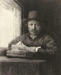 Self-portrait etching at a window, 1648 (etching) | Obraz na stenu