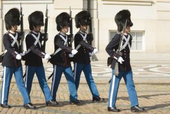 Guards at Amalienborg Palace, Copenhagen, Denmark (photo) | Obraz na stenu