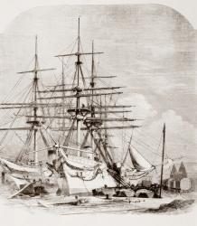 British navy hospital ships supporting the 1868 Expedition to Abyssinia. From L'Univers Illustre published in Paris in 1868. | Obraz na stenu
