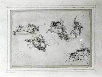 Study of Horsemen in Combat, 1503-4 (pen and ink on paper) | Obraz na stenu