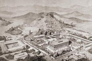Artist's impression of Olympia, Greece, at the time of the ancient Olympic Games, from 'El Mundo Ilustrado', published Barcelona, 1880 (litho) | Obraz na stenu