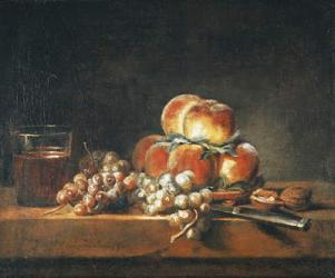 Still Life of Peaches, Nuts, Grapes and a Glass of Wine, 1758 (oil on canvas) | Obraz na stenu