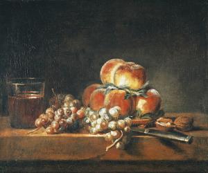 Still Life of Peaches, Nuts, Grapes and a Glass of Wine, 1758 (oil on canvas) | Obraz na stenu