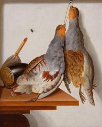Trompe l'Oeil of Two Partridges Hanging from a Nail (oil on canvas) | Obraz na stenu