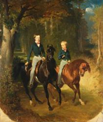 Louis-Philippe d'Orleans (1838-94) Comte de Paris and his Brother, Robert d'Orleans (1840-1910) Duc de Chartres in the Parc de Claremont, c.1849 (oil on canvas) | Obraz na stenu
