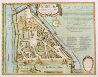 Map showing the Kremlin, Moscow, 1662 (hand coloured etching) | Obraz na stenu