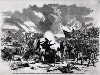Great Battle at Wilson's Creek, near Springfield, Missouri, Between 5,500 Union Troops Under Generals Lyon and Siegel and 23,000 Rebels Under Generals McCulloch and Price, August 10th 1861, from 'Frank Leslie's Pictorial History', 1861 (engraving) (b&w ph | Obraz na stenu
