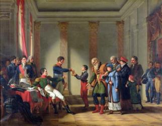 Napoleon Bonaparte (1769-1821) Giving a Pension of A Hundred Napoleons to the Pole, Nerecki, aged 117 years, January 1807, 1812 (oil on canvas) | Obraz na stenu