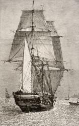 The Brig HMS Beagle, from 'Journal of Researches' by Charles Darwin (1809-92) published by Nelson and Sons, 1890 (engraving) | Obraz na stenu
