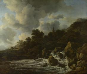 Waterfall Near a Village, c.1665-70 (oil on canvas) | Obraz na stenu