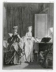 The Harpsichord, illustration from 'La Nouvelle-Heloise' by Jean-Jacques Rousseau (1712-78) engraved by Noel Le Mire (1724-1800) (engraving) (b/w photo) (see also 208105) | Obraz na stenu