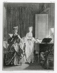 The Harpsichord, illustration from 'La Nouvelle-Heloise' by Jean-Jacques Rousseau (1712-78) engraved by Noel Le Mire (1724-1800) (engraving) (b/w photo) (see also 208105) | Obraz na stenu