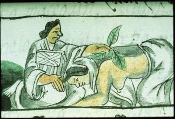 Ms Palat. 218-220 Book IX Aztec midwife administering herbs to a woman after childbirth, from the 'Florentine Codex' by Bernardino de Sahagun, c.1540-85 | Obraz na stenu
