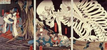 Mitsukini Defying the Skeleton Spectre, c.1845 (hand coloured woodcut print) | Obraz na stenu