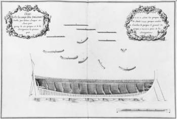 Cross-section of a vessel lined inside up to the false deck, illustration from the 'Atlas de Colbert', plate 13 (pencil & w/c on paper) (b/w photo) | Obraz na stenu