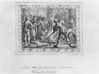 Louis VIII burning the Albigensian books in 1226 (engraving) | Obraz na stenu