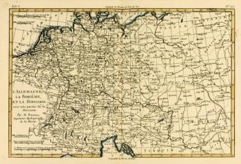 Germany, Bohemia and Hungary, with part of Poland, from 'Atlas de Toutes les Parties Connues du Globe Terrestre' by Guillaume Raynal (1713-96) published Geneva, 1780 (coloured engraving) | Obraz na stenu