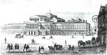View of the Grand Theatre, Warsaw, engraved by Adam Pilinski (1810-87) (engraving) (b/w photo) | Obraz na stenu