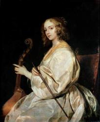 Young Woman Playing a Viola da Gamba (oil on canvas) | Obraz na stenu