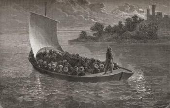 Arminio Vambery and his companions navigating the Caspian Sea in 1863, illustration from 'The World in the Hands', engraved by Gauchard, published 1878 (engraving) | Obraz na stenu