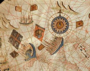 The maritime cities of Genoa and Venice, from a nautical atlas of the Mediterranean and Middle East (ink on vellum) | Obraz na stenu