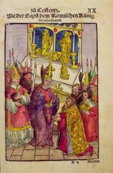 Pope Martin V gives Sigismund the symbolic gift of the Golden Rose at the Council of Constance, from 'Chronik des Konzils von Konstanz' (pen & ink on paper) | Obraz na stenu