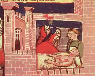 Caring for an injured man in a castle, from a Venetian Codex (vellum) | Obraz na stenu