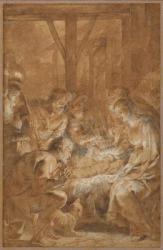 The Adoration of the Shepherds, c.1613-4 (pen and brown ink with brown wash and white gouache) | Obraz na stenu