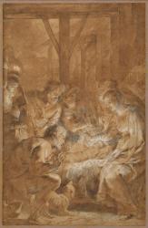 The Adoration of the Shepherds, c.1613-4 (pen and brown ink with brown wash and white gouache) | Obraz na stenu