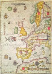 A Generall carde, and description of the sea coastes of Europe, and navigation in this book conteyned (hand coloured engraving) | Obraz na stenu