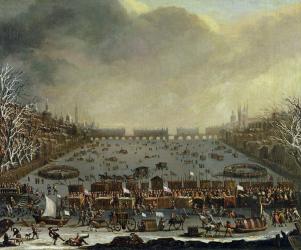 The Frost Fair of the winter of 1683-4 on the Thames, with Old London Bridge in the Distance. c.1685 (oil on canvas) | Obraz na stenu