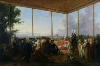 Audience Given in Constantinople by the Grand Vizier Aimali Carac for Francois-Emmanuel Guignard (1735-1821) Comte de Saint-Priest, 18th March 1779 (oil on canvas) | Obraz na stenu